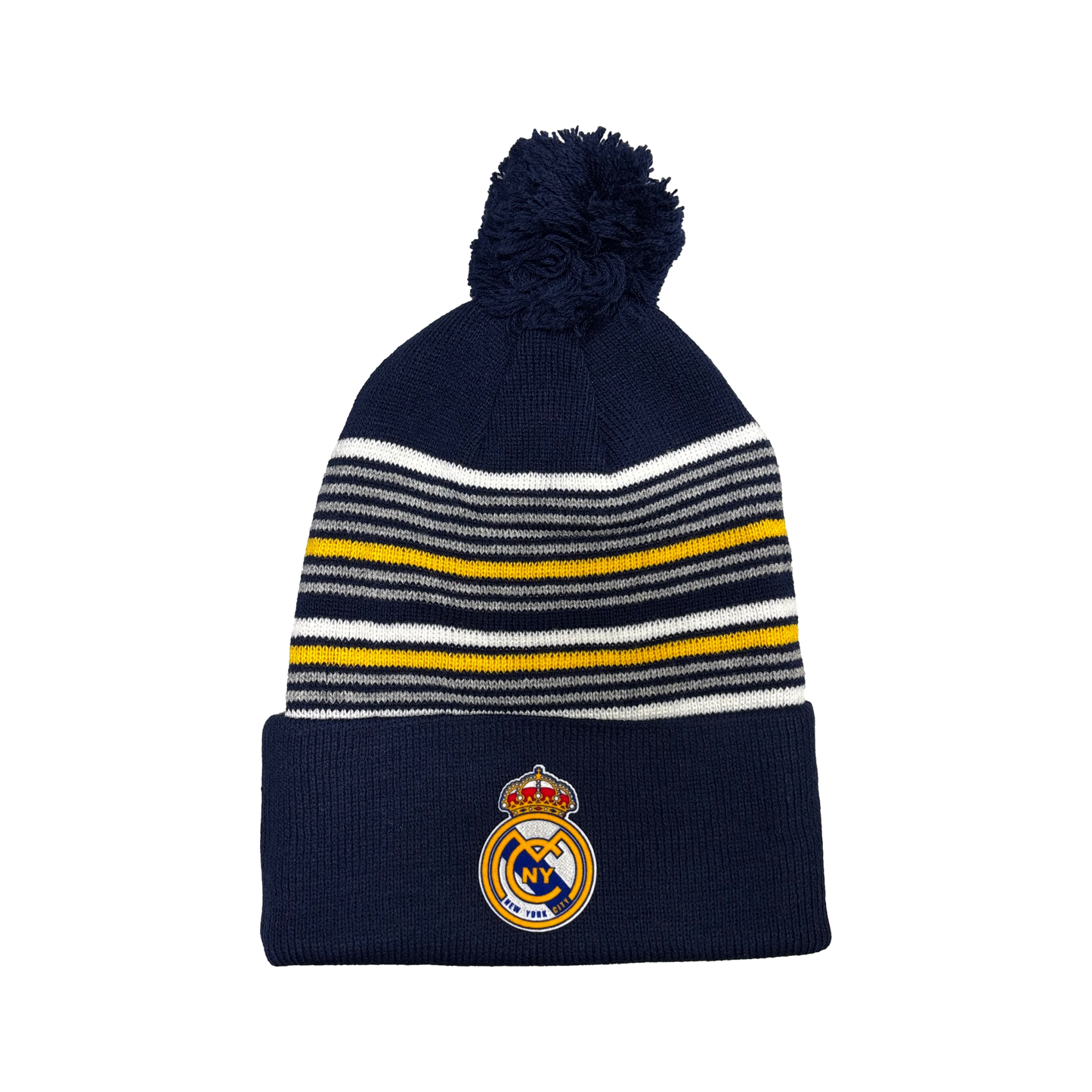 Madridistas NYC Striped Pom-Pom Cuffed Beanie
