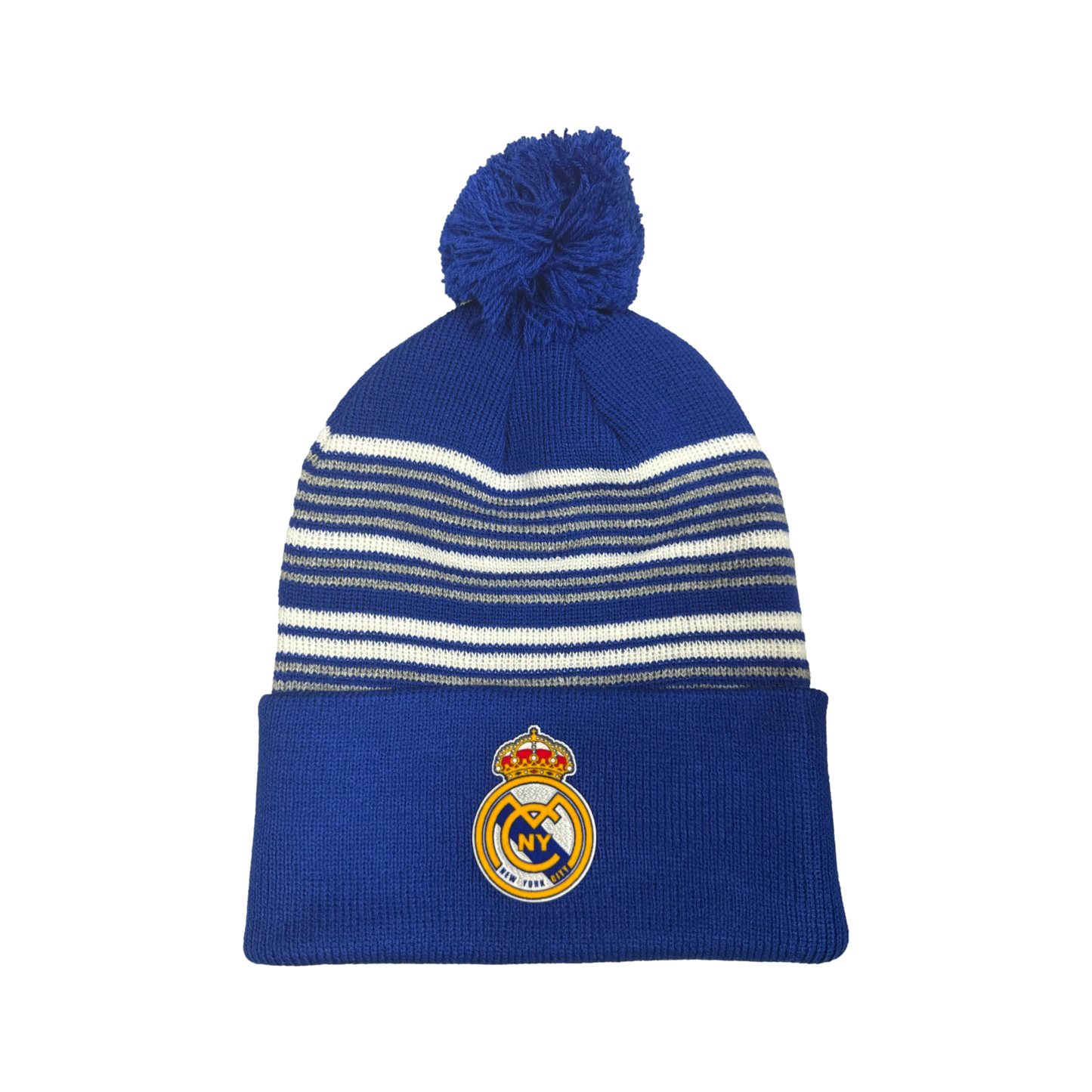 Madridistas NYC Striped Pom-Pom Cuffed Beanie